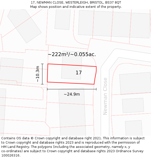 17, NEWMAN CLOSE, WESTERLEIGH, BRISTOL, BS37 8QT: Plot and title map