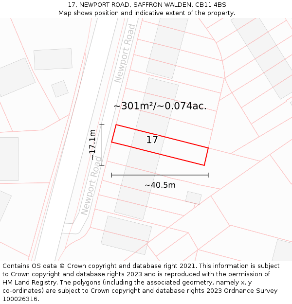 17, NEWPORT ROAD, SAFFRON WALDEN, CB11 4BS: Plot and title map