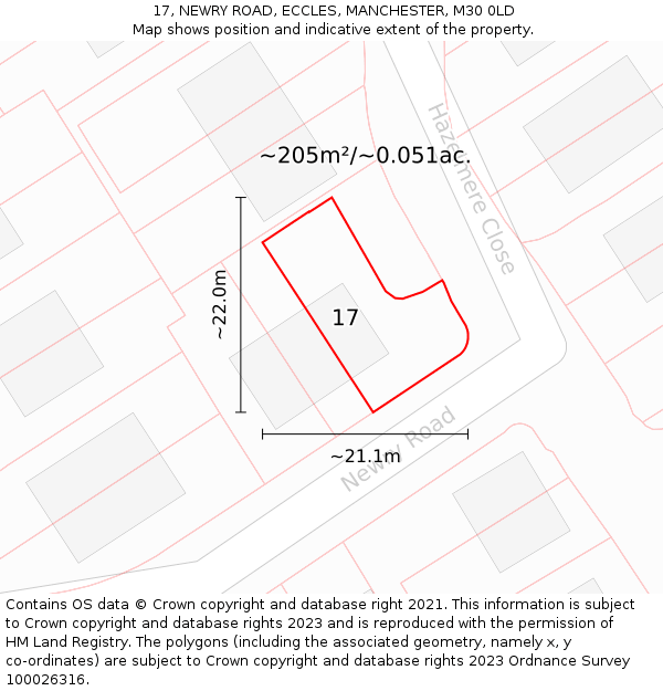17, NEWRY ROAD, ECCLES, MANCHESTER, M30 0LD: Plot and title map