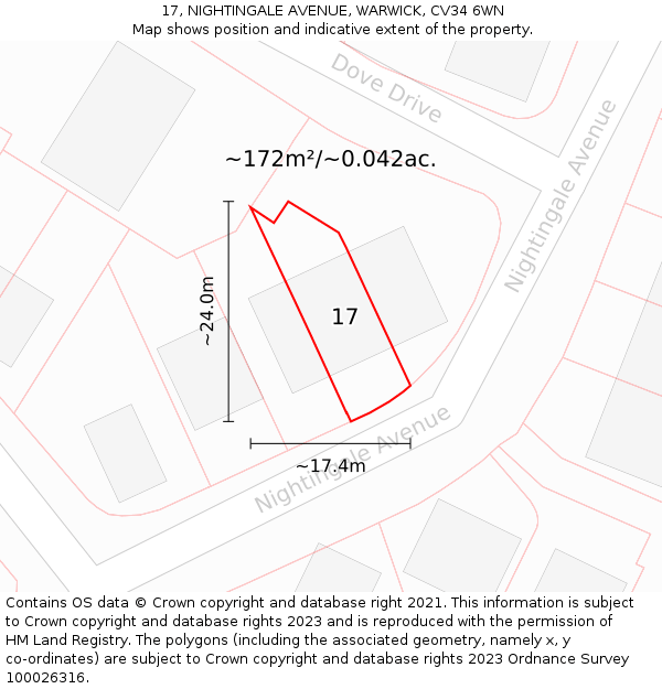 17, NIGHTINGALE AVENUE, WARWICK, CV34 6WN: Plot and title map