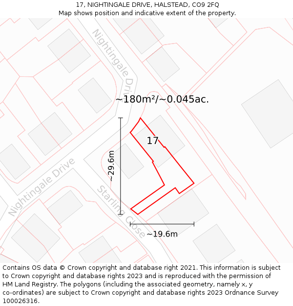 17, NIGHTINGALE DRIVE, HALSTEAD, CO9 2FQ: Plot and title map