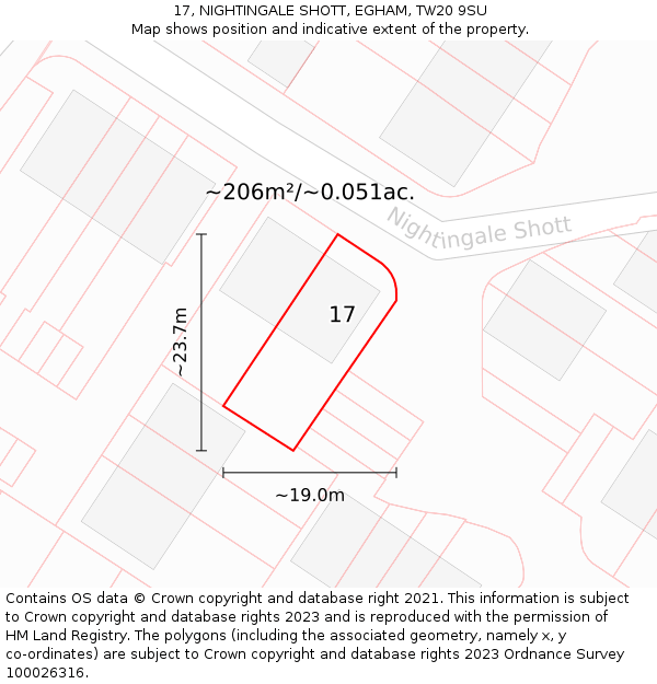 17, NIGHTINGALE SHOTT, EGHAM, TW20 9SU: Plot and title map