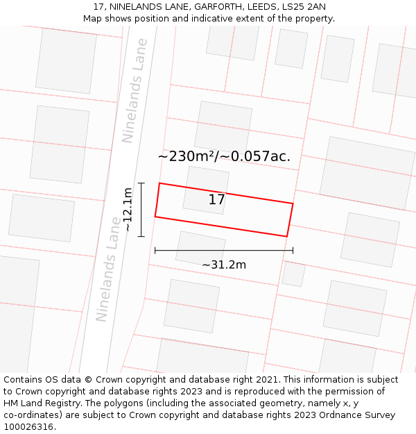 17, NINELANDS LANE, GARFORTH, LEEDS, LS25 2AN: Plot and title map