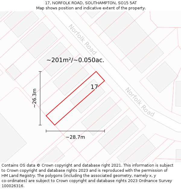 17, NORFOLK ROAD, SOUTHAMPTON, SO15 5AT: Plot and title map