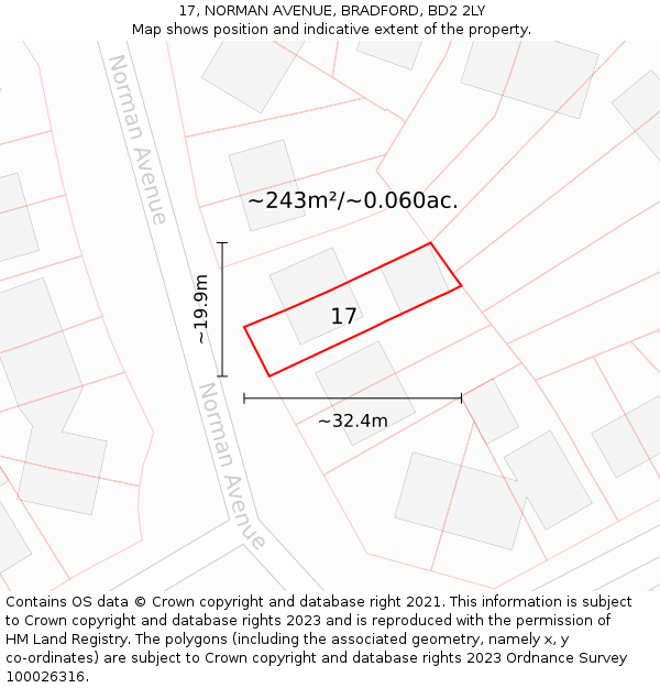 17, NORMAN AVENUE, BRADFORD, BD2 2LY: Plot and title map