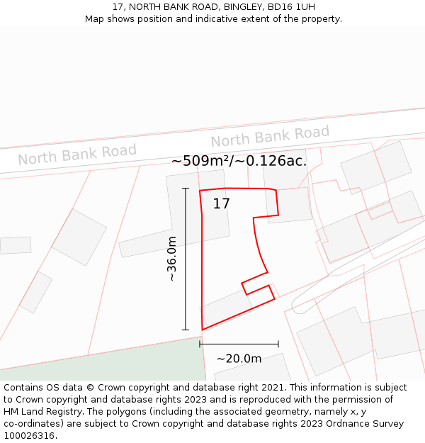 17, NORTH BANK ROAD, BINGLEY, BD16 1UH: Plot and title map