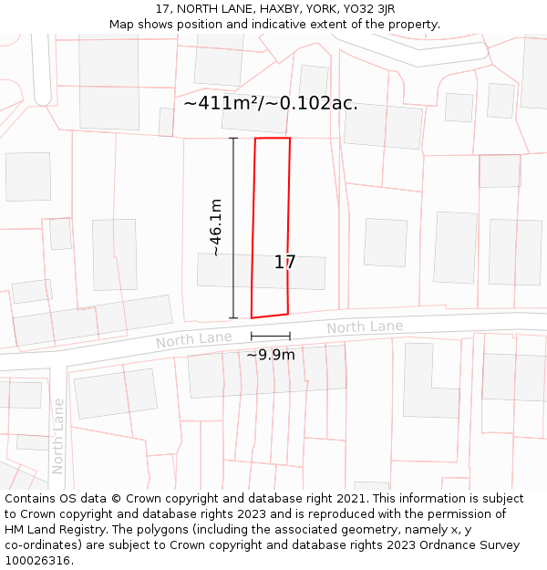 17, NORTH LANE, HAXBY, YORK, YO32 3JR: Plot and title map