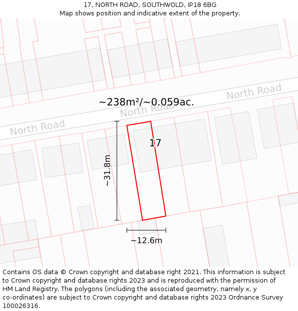 17, NORTH ROAD, SOUTHWOLD, IP18 6BG: Plot and title map