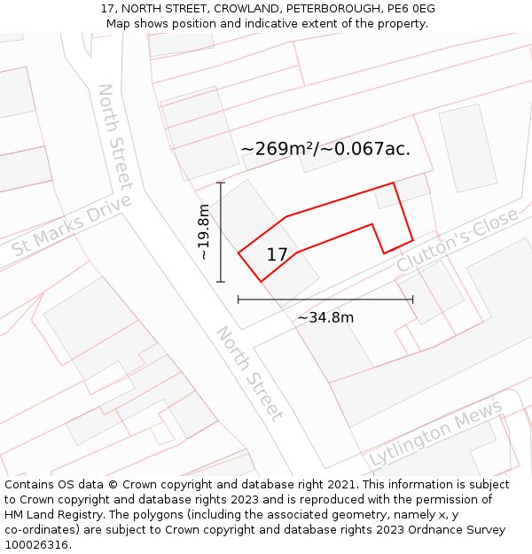 17, NORTH STREET, CROWLAND, PETERBOROUGH, PE6 0EG: Plot and title map