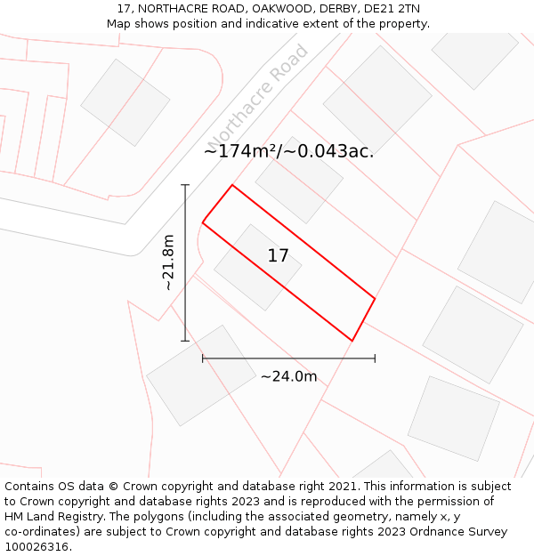 17, NORTHACRE ROAD, OAKWOOD, DERBY, DE21 2TN: Plot and title map