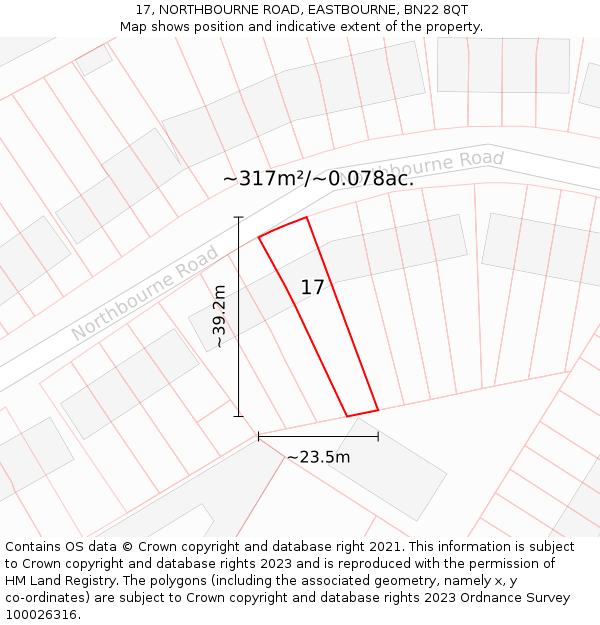 17, NORTHBOURNE ROAD, EASTBOURNE, BN22 8QT: Plot and title map