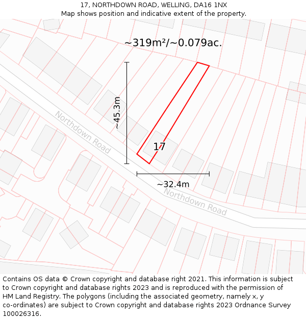 17, NORTHDOWN ROAD, WELLING, DA16 1NX: Plot and title map