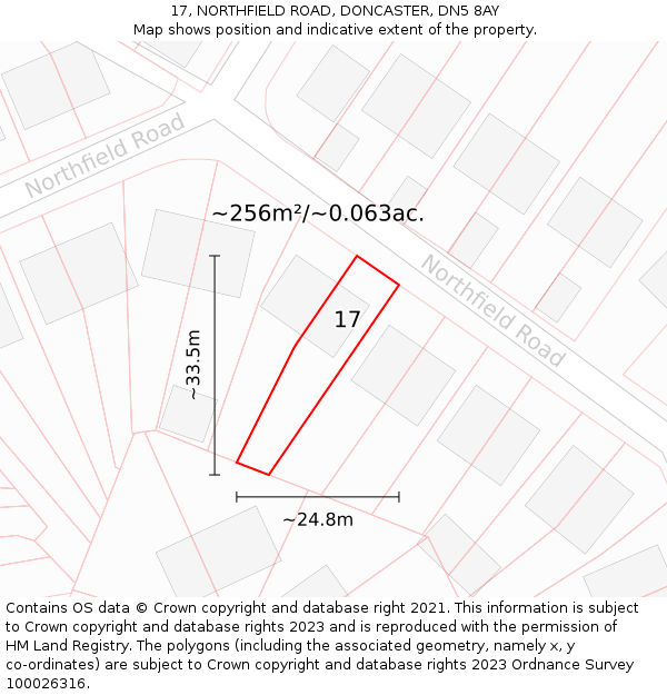 17, NORTHFIELD ROAD, DONCASTER, DN5 8AY: Plot and title map
