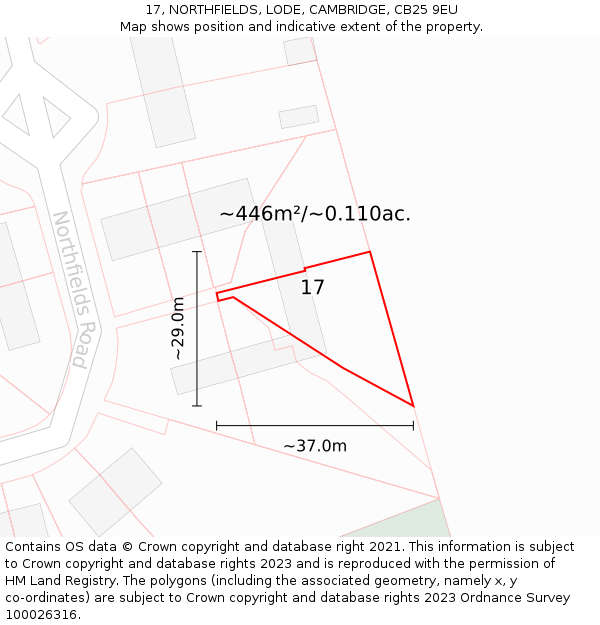 17, NORTHFIELDS, LODE, CAMBRIDGE, CB25 9EU: Plot and title map