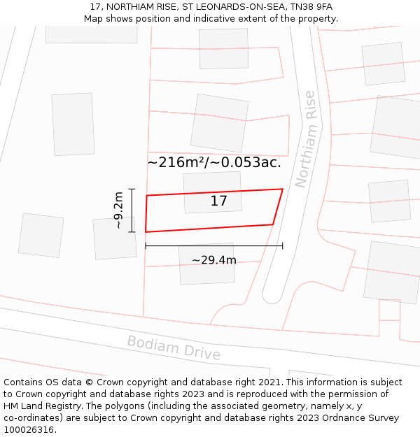 17, NORTHIAM RISE, ST LEONARDS-ON-SEA, TN38 9FA: Plot and title map