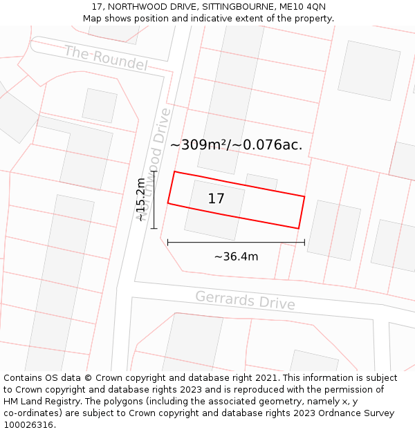 17, NORTHWOOD DRIVE, SITTINGBOURNE, ME10 4QN: Plot and title map