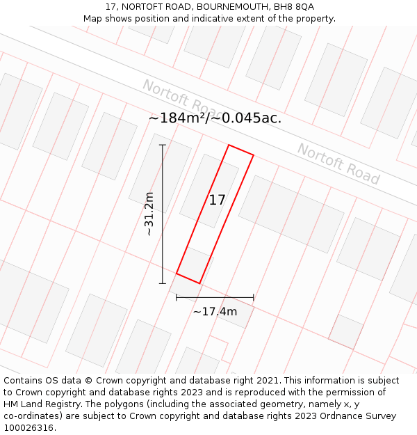 17, NORTOFT ROAD, BOURNEMOUTH, BH8 8QA: Plot and title map