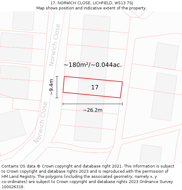 17, NORWICH CLOSE, LICHFIELD, WS13 7SJ: Plot and title map