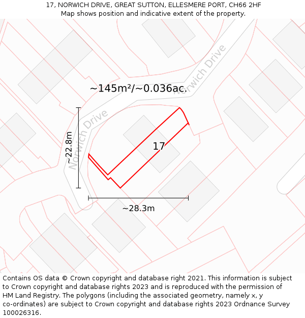 17, NORWICH DRIVE, GREAT SUTTON, ELLESMERE PORT, CH66 2HF: Plot and title map