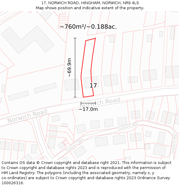 17, NORWICH ROAD, HINGHAM, NORWICH, NR9 4LS: Plot and title map