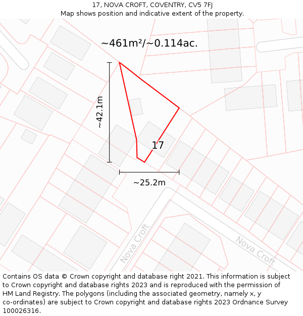 17, NOVA CROFT, COVENTRY, CV5 7FJ: Plot and title map