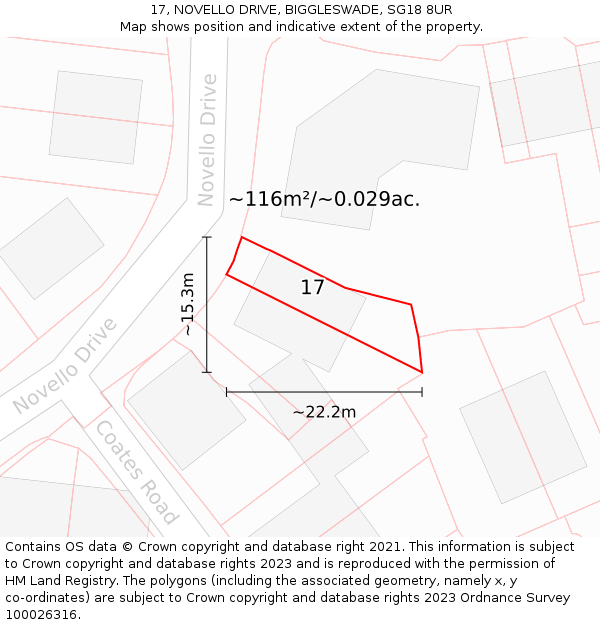 17, NOVELLO DRIVE, BIGGLESWADE, SG18 8UR: Plot and title map
