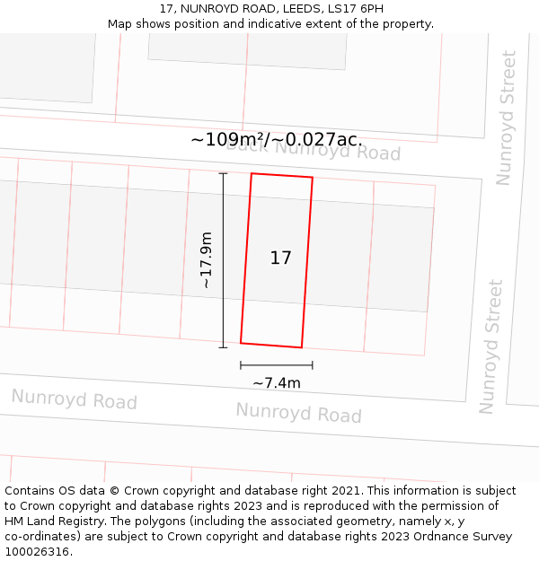 17, NUNROYD ROAD, LEEDS, LS17 6PH: Plot and title map