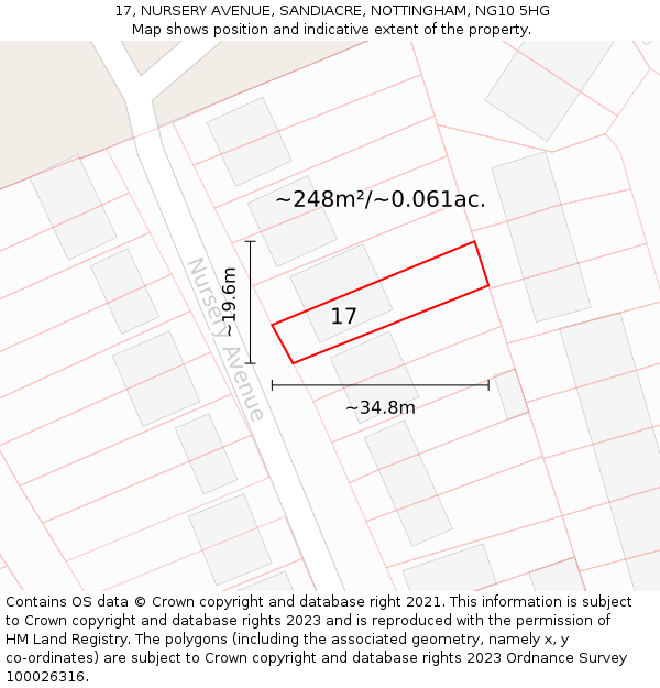 17, NURSERY AVENUE, SANDIACRE, NOTTINGHAM, NG10 5HG: Plot and title map