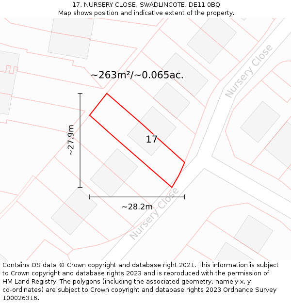 17, NURSERY CLOSE, SWADLINCOTE, DE11 0BQ: Plot and title map