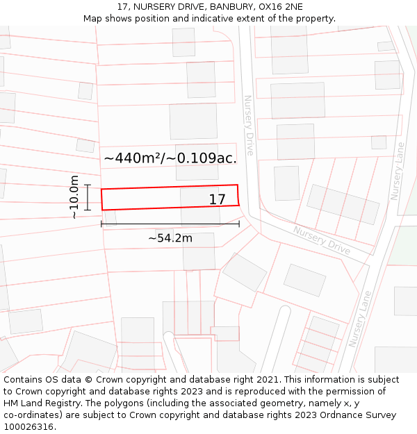 17, NURSERY DRIVE, BANBURY, OX16 2NE: Plot and title map