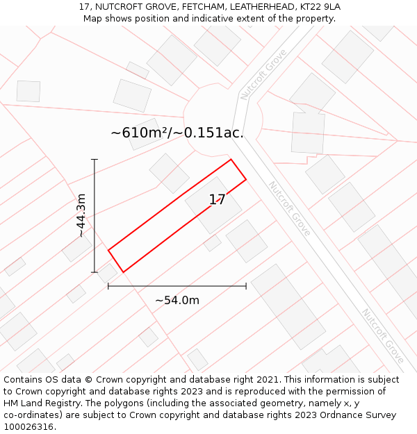 17, NUTCROFT GROVE, FETCHAM, LEATHERHEAD, KT22 9LA: Plot and title map