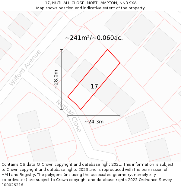 17, NUTHALL CLOSE, NORTHAMPTON, NN3 9XA: Plot and title map