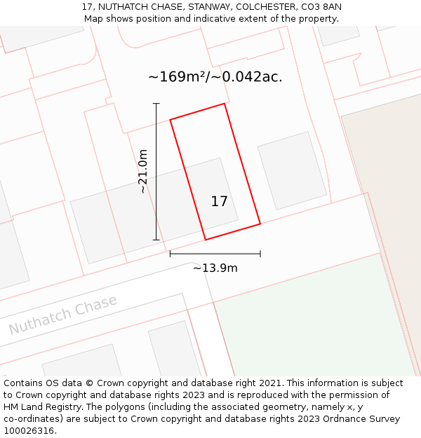 17, NUTHATCH CHASE, STANWAY, COLCHESTER, CO3 8AN: Plot and title map