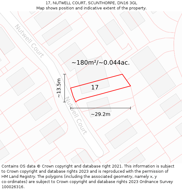 17, NUTWELL COURT, SCUNTHORPE, DN16 3GL: Plot and title map