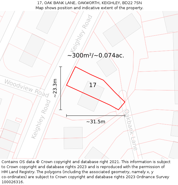 17, OAK BANK LANE, OAKWORTH, KEIGHLEY, BD22 7SN: Plot and title map