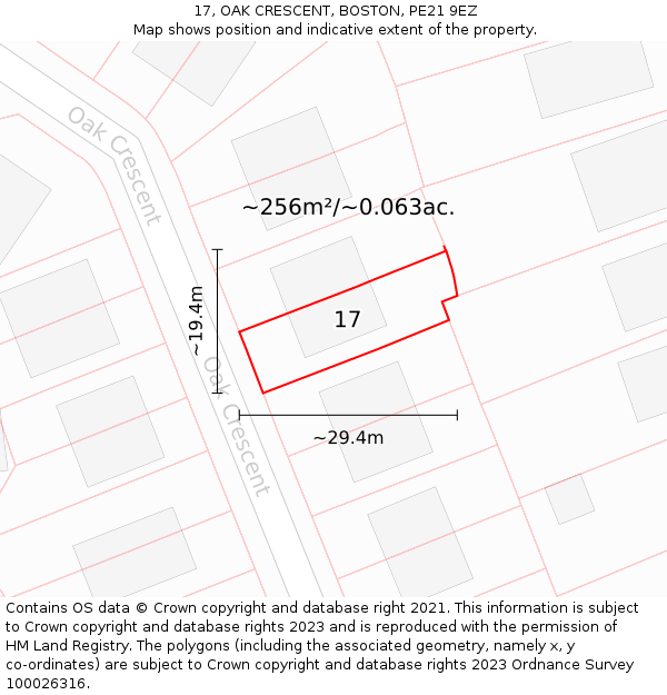 17, OAK CRESCENT, BOSTON, PE21 9EZ: Plot and title map