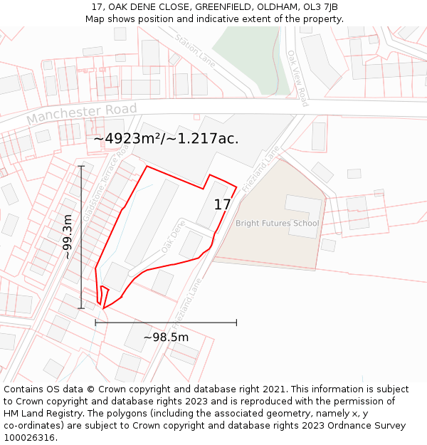17, OAK DENE CLOSE, GREENFIELD, OLDHAM, OL3 7JB: Plot and title map