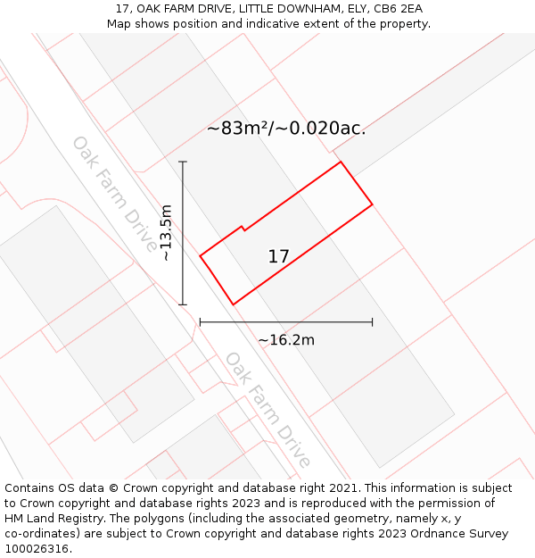 17, OAK FARM DRIVE, LITTLE DOWNHAM, ELY, CB6 2EA: Plot and title map