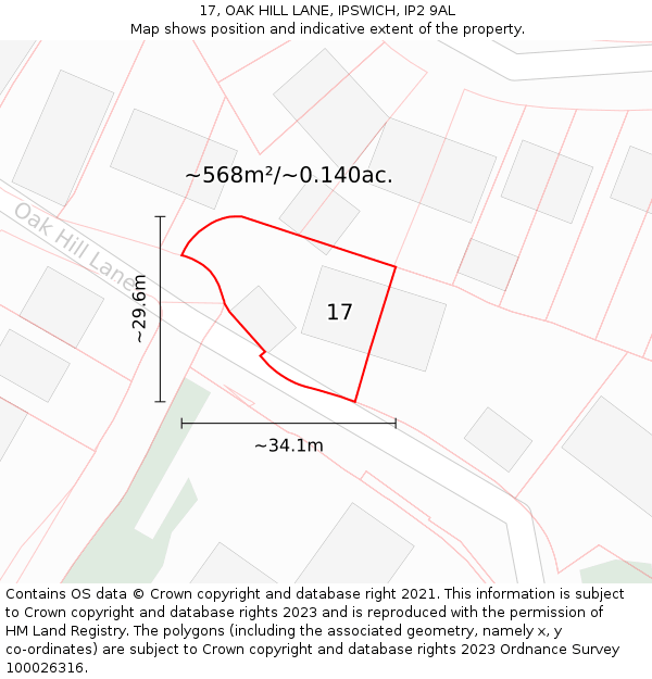 17, OAK HILL LANE, IPSWICH, IP2 9AL: Plot and title map