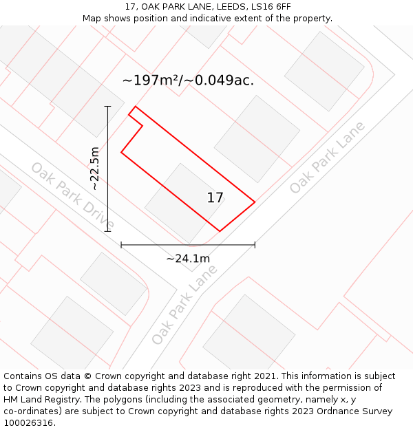 17, OAK PARK LANE, LEEDS, LS16 6FF: Plot and title map