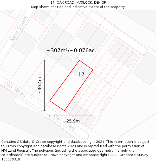 17, OAK ROAD, MATLOCK, DE4 3FJ: Plot and title map