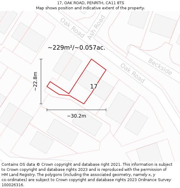 17, OAK ROAD, PENRITH, CA11 8TS: Plot and title map