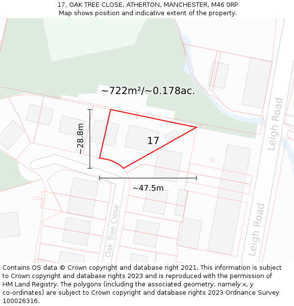17, OAK TREE CLOSE, ATHERTON, MANCHESTER, M46 0RP: Plot and title map
