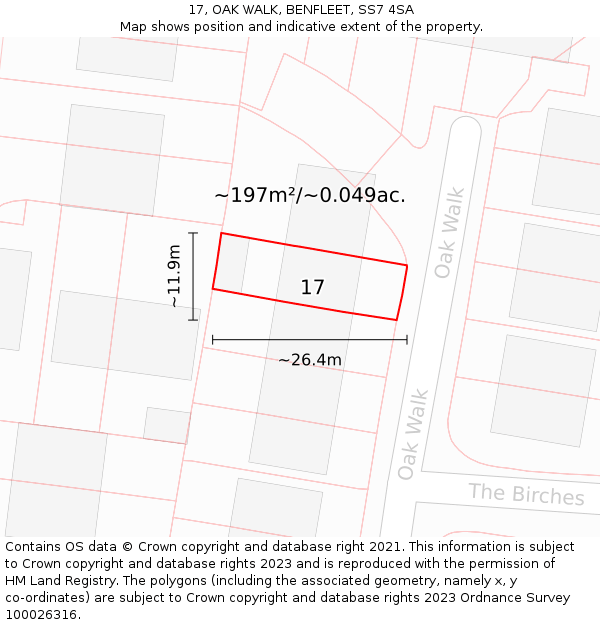 17, OAK WALK, BENFLEET, SS7 4SA: Plot and title map