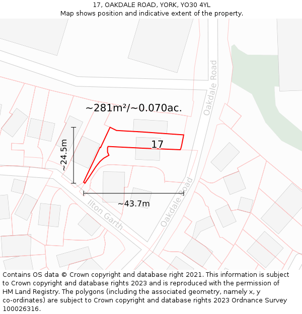 17, OAKDALE ROAD, YORK, YO30 4YL: Plot and title map