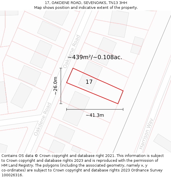 17, OAKDENE ROAD, SEVENOAKS, TN13 3HH: Plot and title map