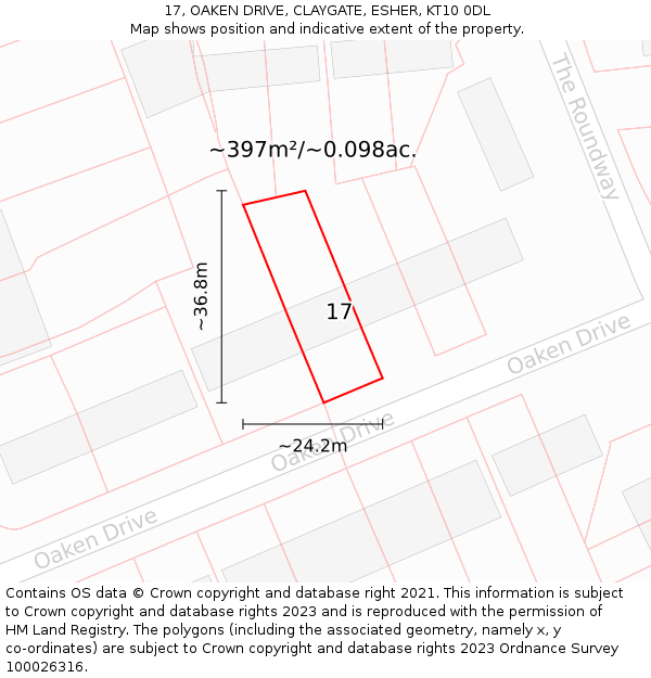 17, OAKEN DRIVE, CLAYGATE, ESHER, KT10 0DL: Plot and title map