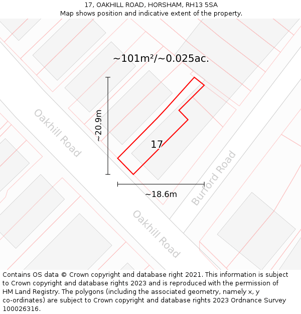 17, OAKHILL ROAD, HORSHAM, RH13 5SA: Plot and title map