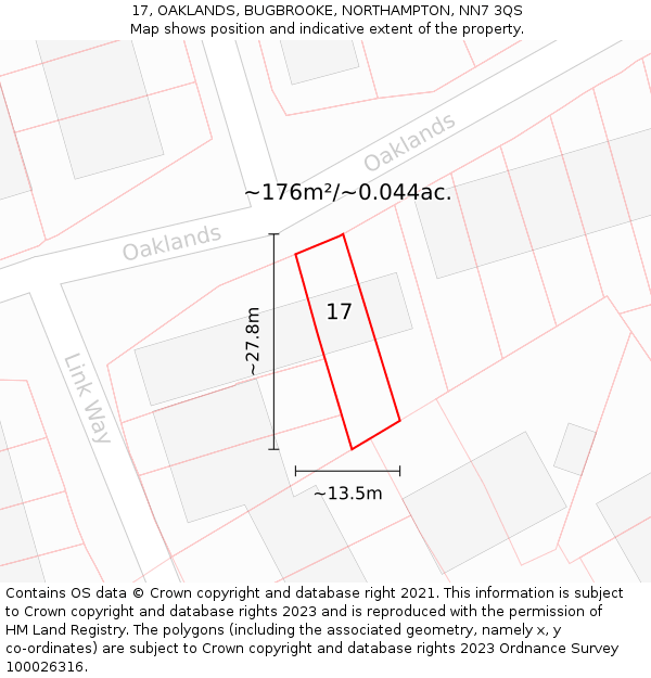 17, OAKLANDS, BUGBROOKE, NORTHAMPTON, NN7 3QS: Plot and title map
