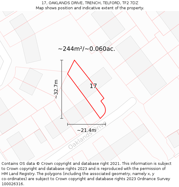 17, OAKLANDS DRIVE, TRENCH, TELFORD, TF2 7DZ: Plot and title map